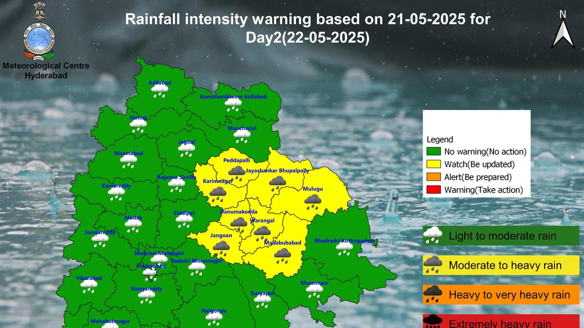 Heavy rain, thunderstorm alert in several Telangana districts on May 22