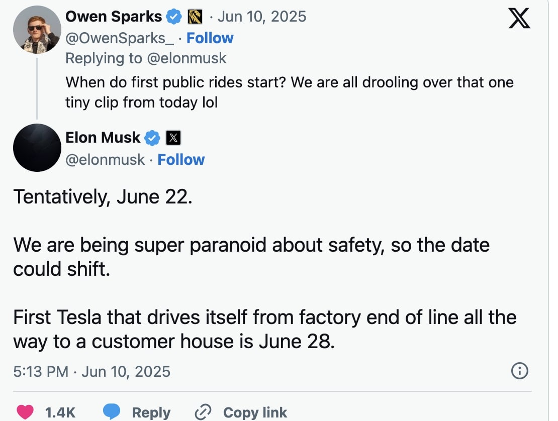 Elon Announces Tentative June 22 as Austin Robotaxi Day