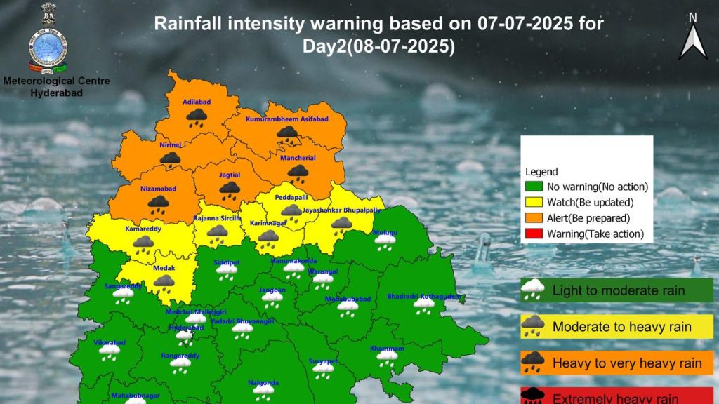 Telangana Weather: Heavy rainfall forecast with orange alert in five districts, yellow in seven