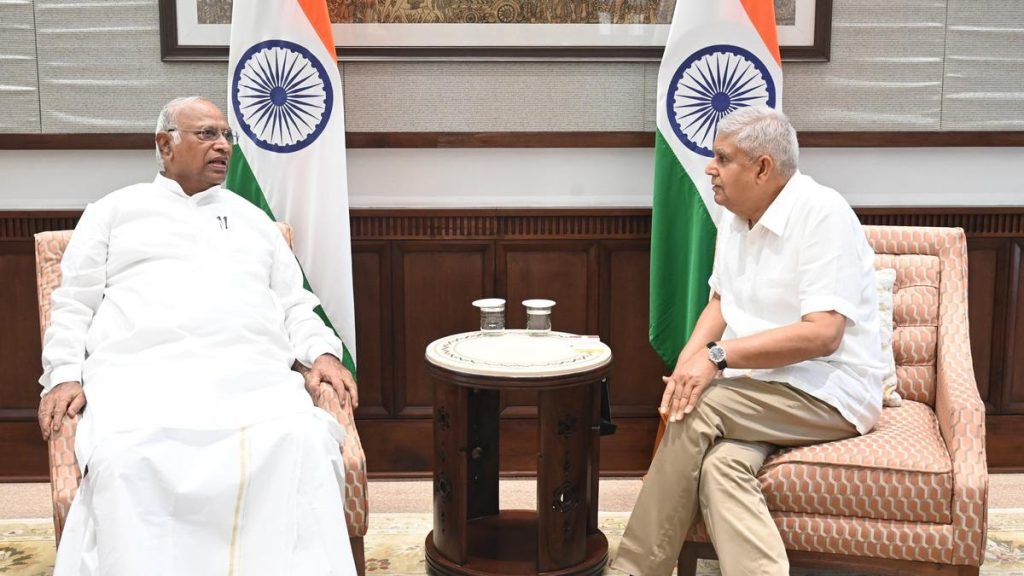 Kharge Meets Rajya Sabha Chair Ahead of Monsoon Session