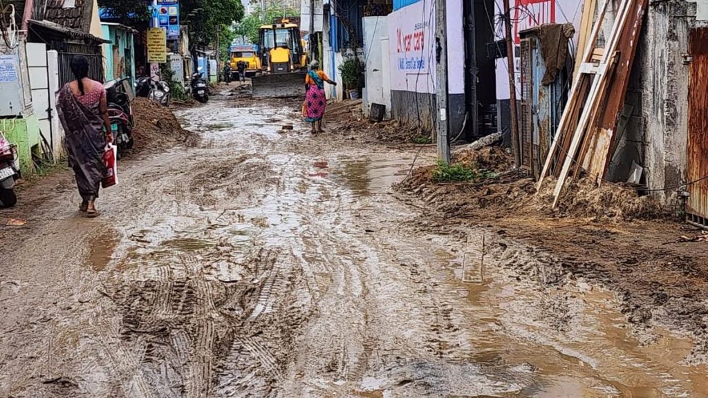 residents-of-localities-along-ecr-complain-that-civic-works-have-turned-many-roads-slushy