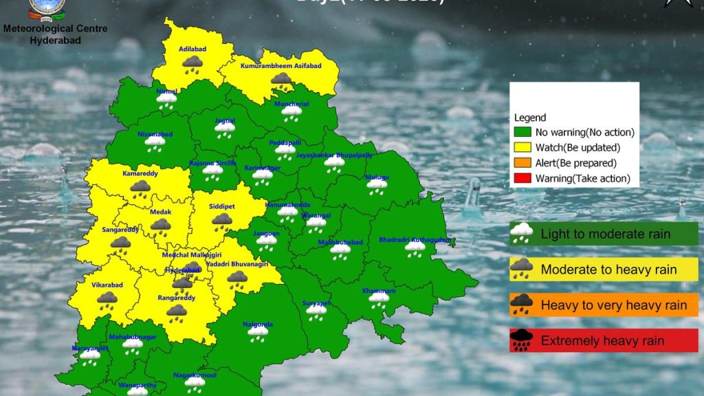 Telangana Braces for Heavy Rainfall: Alert Issued in 11 Districts Including Hyderabad