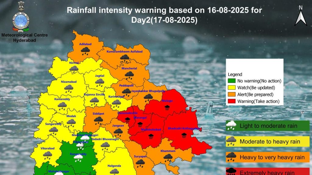 Telangana Weather: Red Alert in 5 Districts, Warnings Issued Across 25 Others