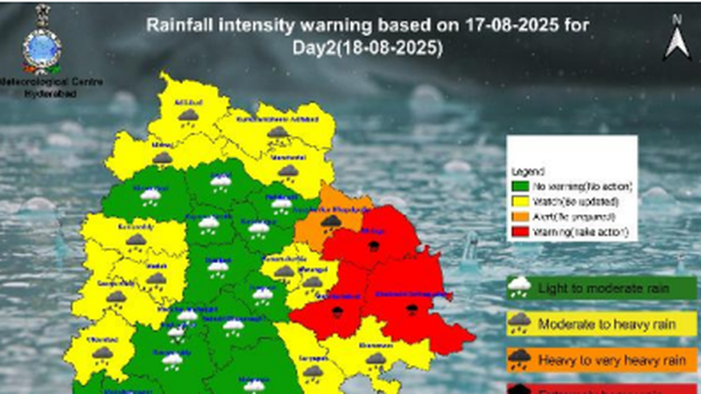 Very heavy to extremely heavy rainfall forecast in 3 districts, orange alert in one in Telangana
