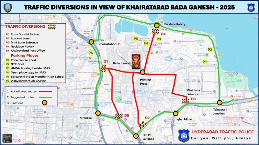 Traffic diversions for Khairatabad Bada Ganesh darshan