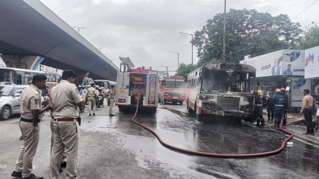 Telangana RTC bus catches fire in Hyderabad’s Mehdipatnam, no casualties