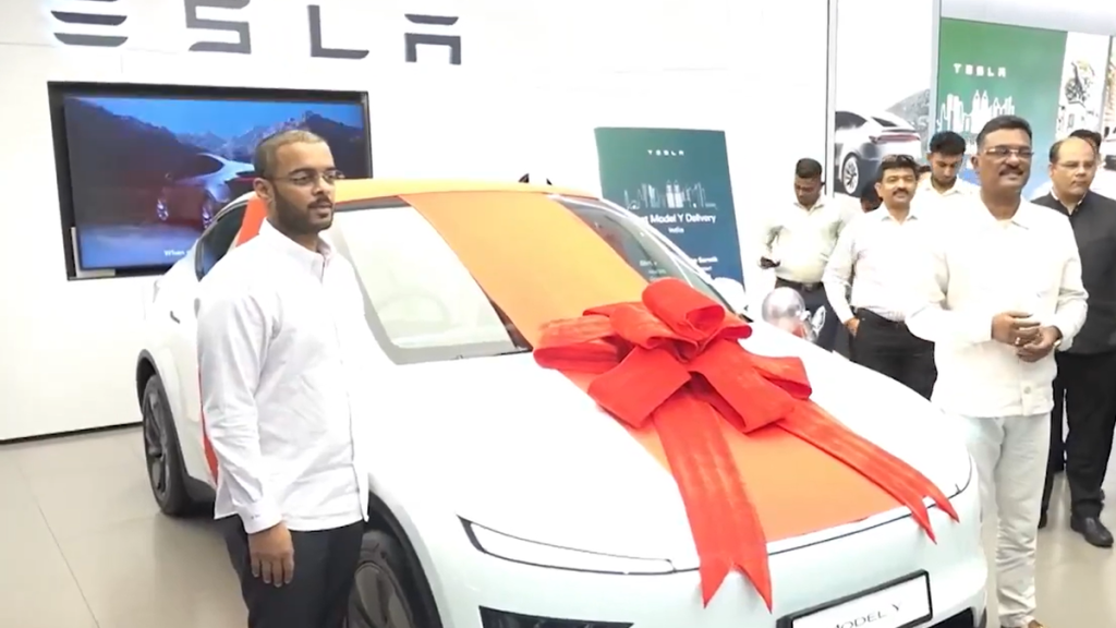 Maharashtra Minister Sarnaik Welcomes Tesla's Mumbai Showroom with First Car Delivery