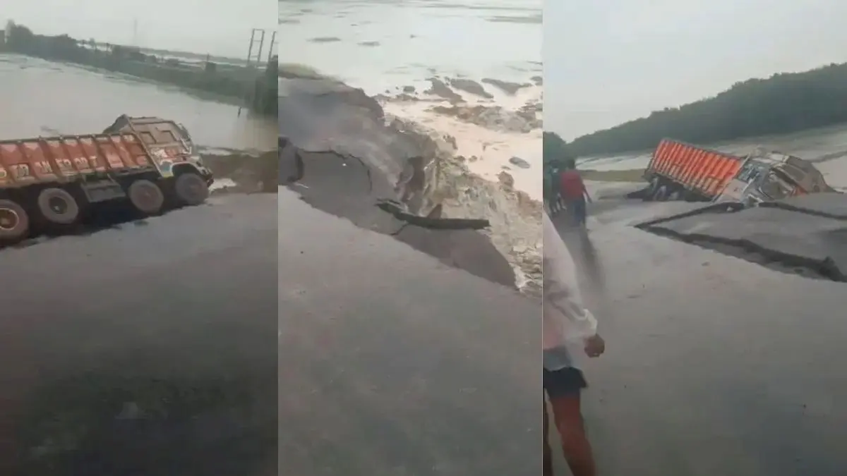 Odisha highway collapses in rain, three trucks plunge into ditch