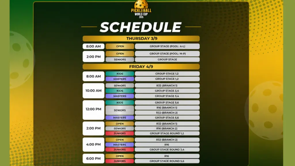 Pickleball World Cup 2026 schedule announced for Da Nang