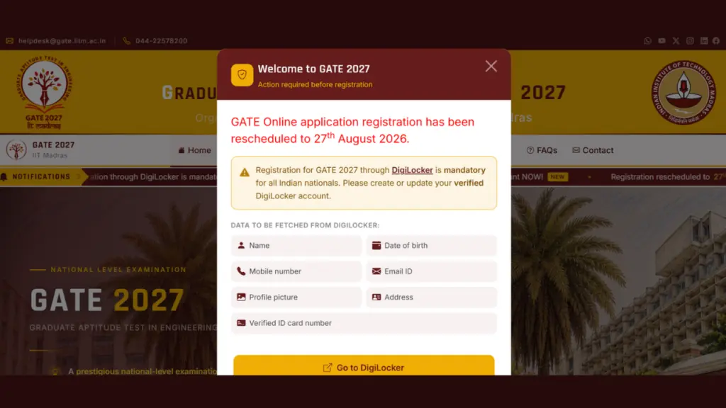 GATE 2027 applications to open on August 27