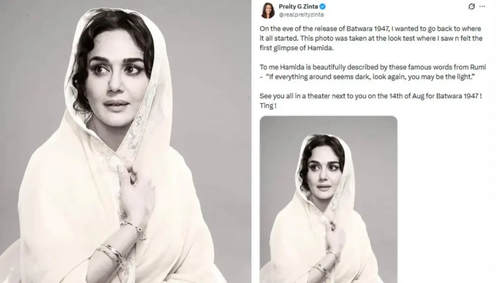 Preity Zinta shares look test for Batwara 1947, fans swoon