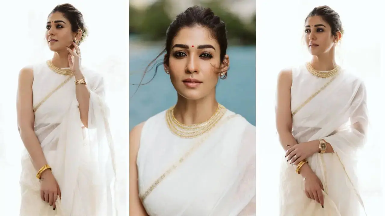 Nayanthara's white silk-linen saree is an Onam classic