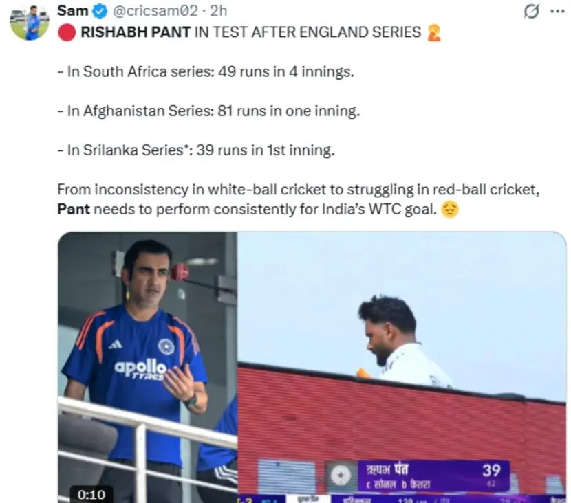 Pant under fire after another poor dismissal in Galle Test