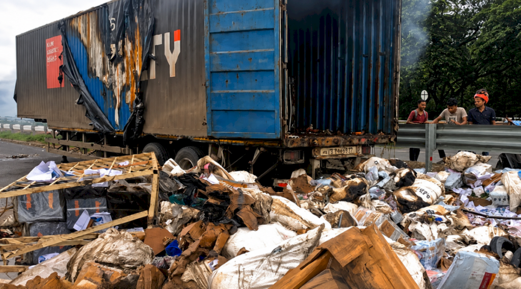 Parcel Truck Gutted by Fire Near Markona Bazar in Odisha