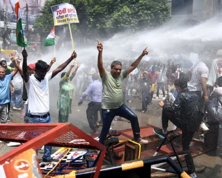 Patna police fire water cannons at students protesting exam leaks