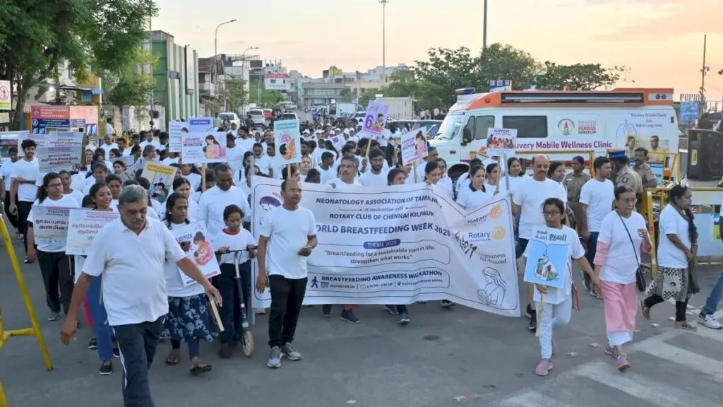 Breastfeeding awareness walkathon held at Besant Nagar Beach