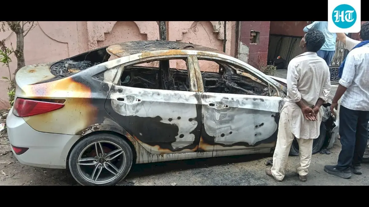 Car set ablaze in Ludhiana, family trapped inside locked gate