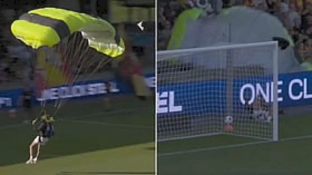 Parachutist Crashes Into Boards Before Go Ahead Eagles Match