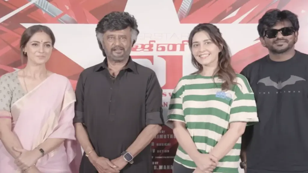 Rajinikanth celebrates 51 years in cinema on Dharman sets