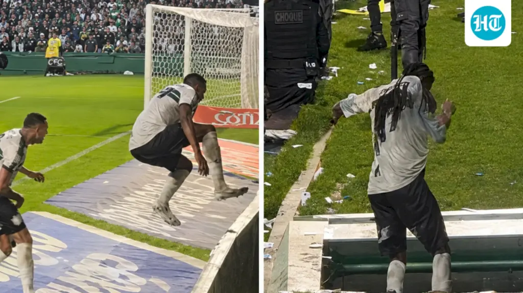 Brazilian defender falls into tunnel while celebrating goal