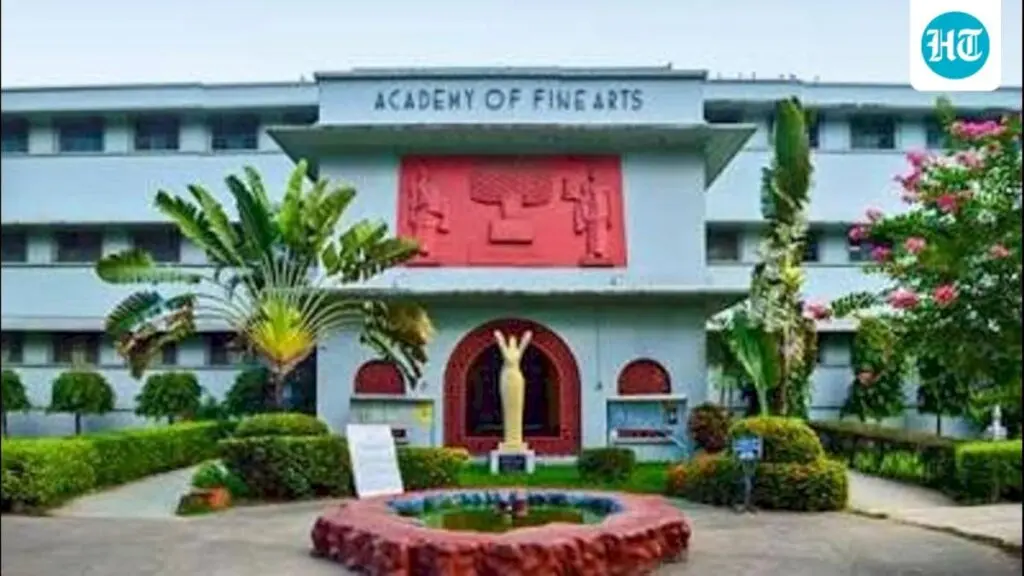 BJP workers repaint Academy of Fine Arts ticket counter saffron