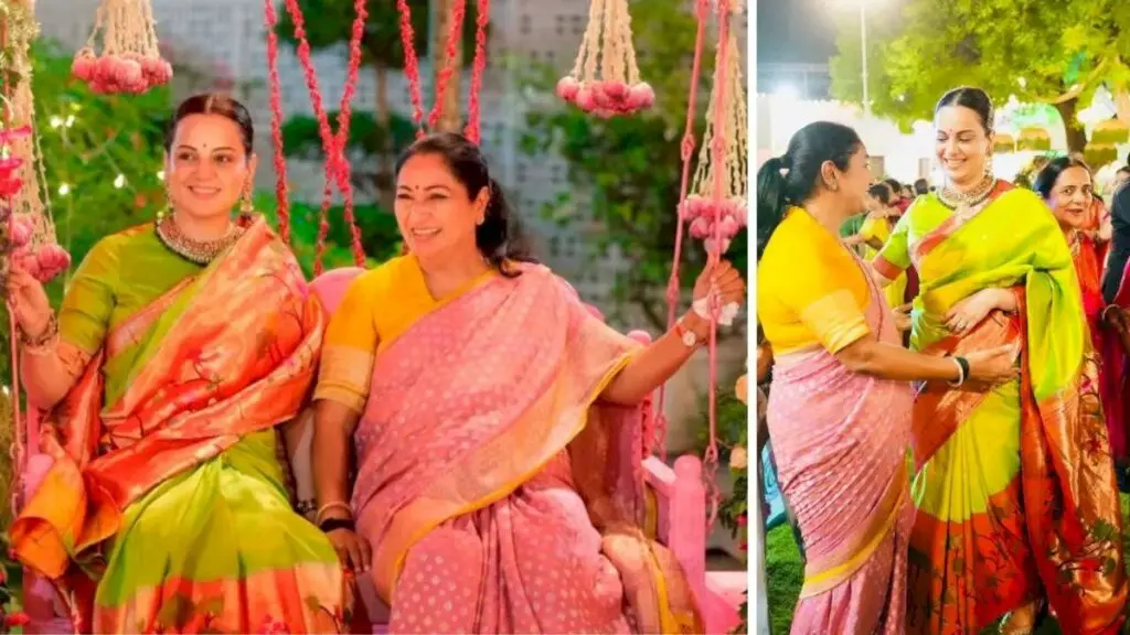 Kangana Ranaut dons lime green silk saree for CM Rekha Gupta's Teej