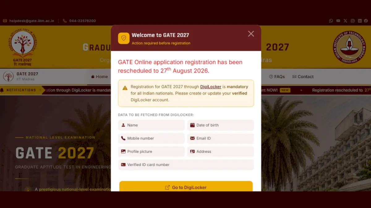 GATE 2027 registration begins August 27, IIT Madras revises schedule