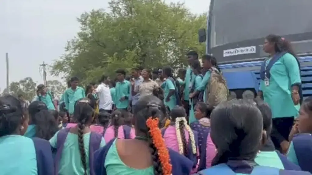 Govt college students block road demanding amenities, buses