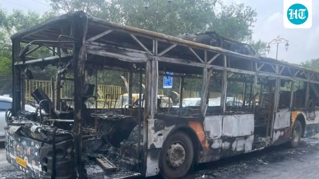 GMCBL bus gutted on Old Delhi-Gurugram Road, all 40 safe