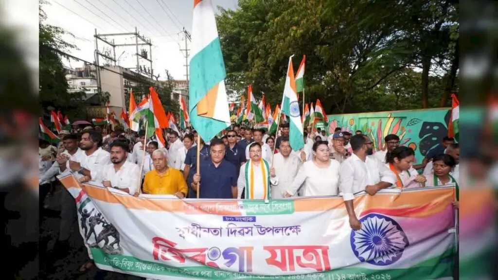 Assam CM Himanta Biswa Sarma leads Tiranga Yatra in Guwahati