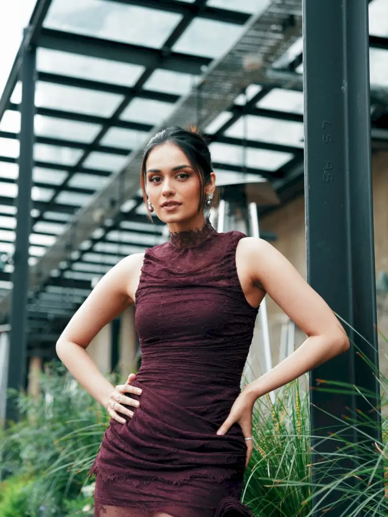 Manushi Chhillar stuns in burgundy bodycon dress