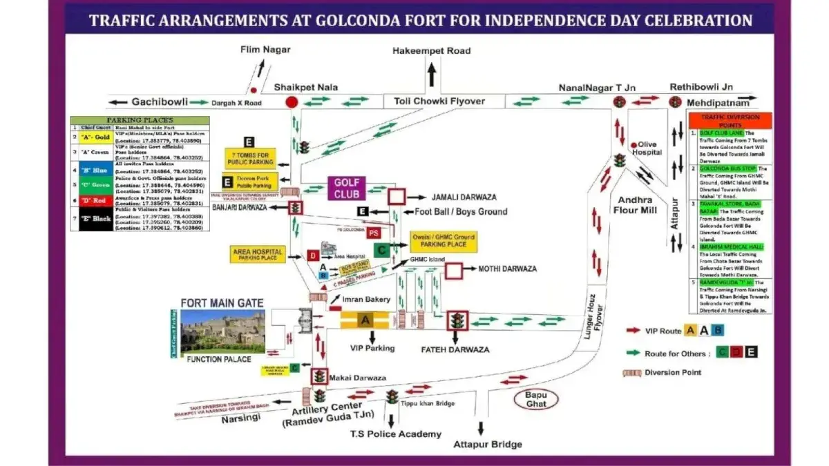 Hyderabad traffic curbs on August 15 for Golconda Fort event