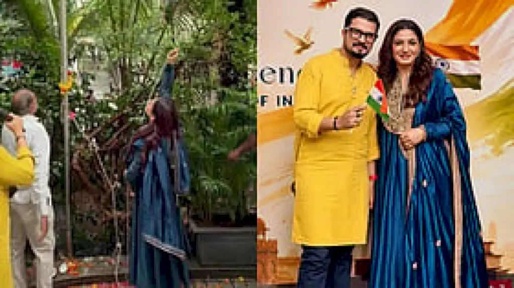 Raveena Tandon hoists Tricolour after traditional coconut ritual