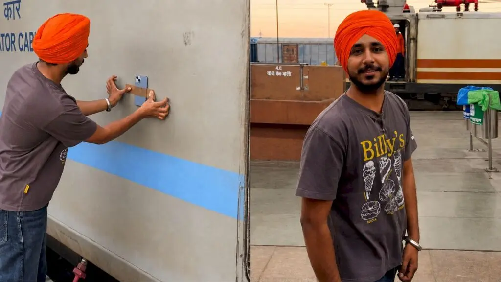 Punjabi musician tapes phone outside moving train to film song