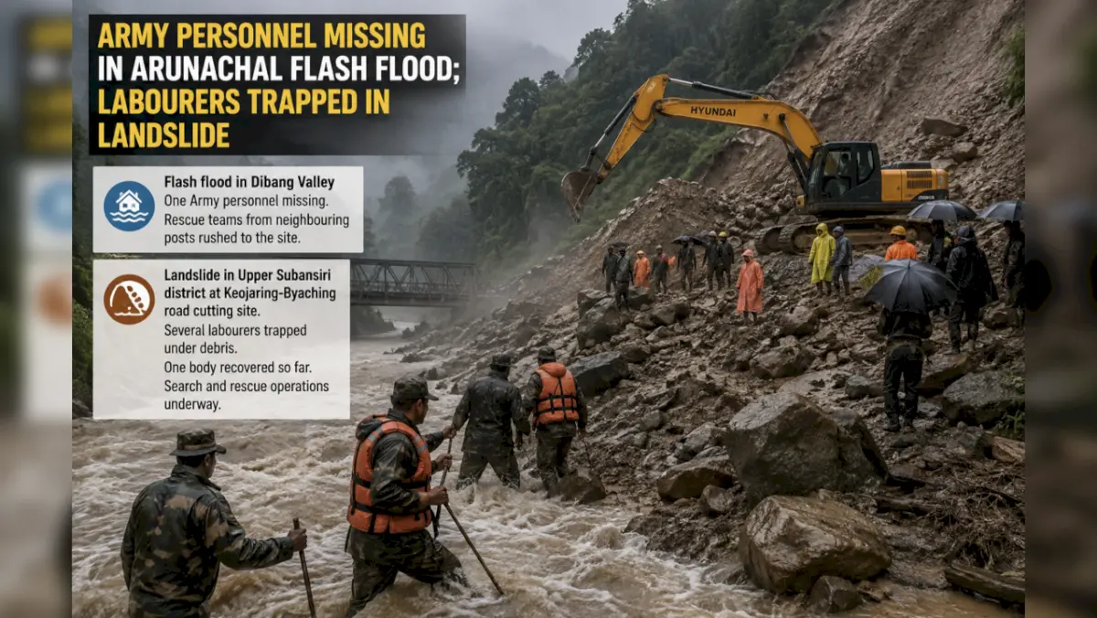 Army personnel missing after Arunachal flash flood; landslide traps labourers