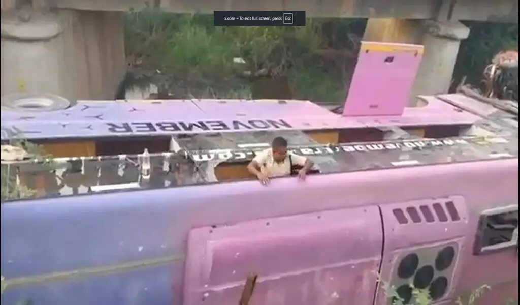 40 injured as Volvo bus falls off Andhra bridge after crash