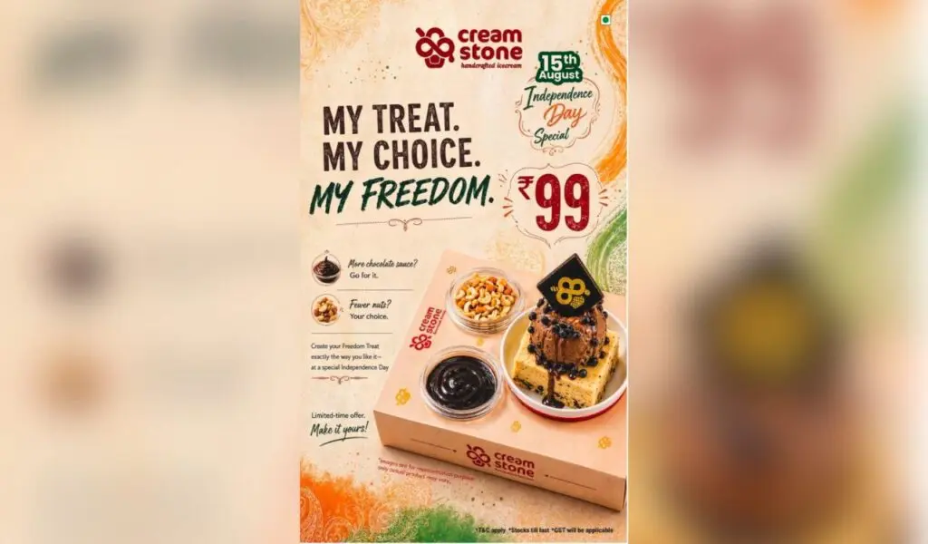 Cream Stone offers Rs 99 Freedom Treat on August 15