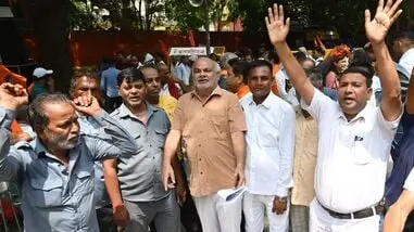BMS protests at Jantar Mantar for minimum wage, OPS, labour codes