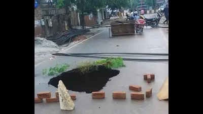 Three Agra road cave-ins after heavy rain, 20 feet deep