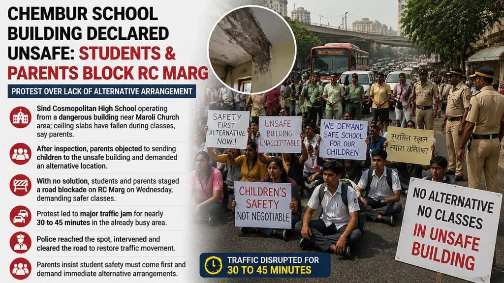 Chembur parents block road over unsafe school building