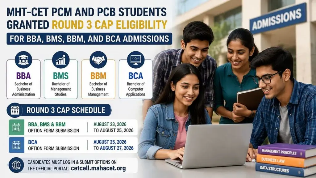 Maharashtra CET Cell opens MHT-CET 2026 Round 3 for BBA, BMS, BBM, BCA