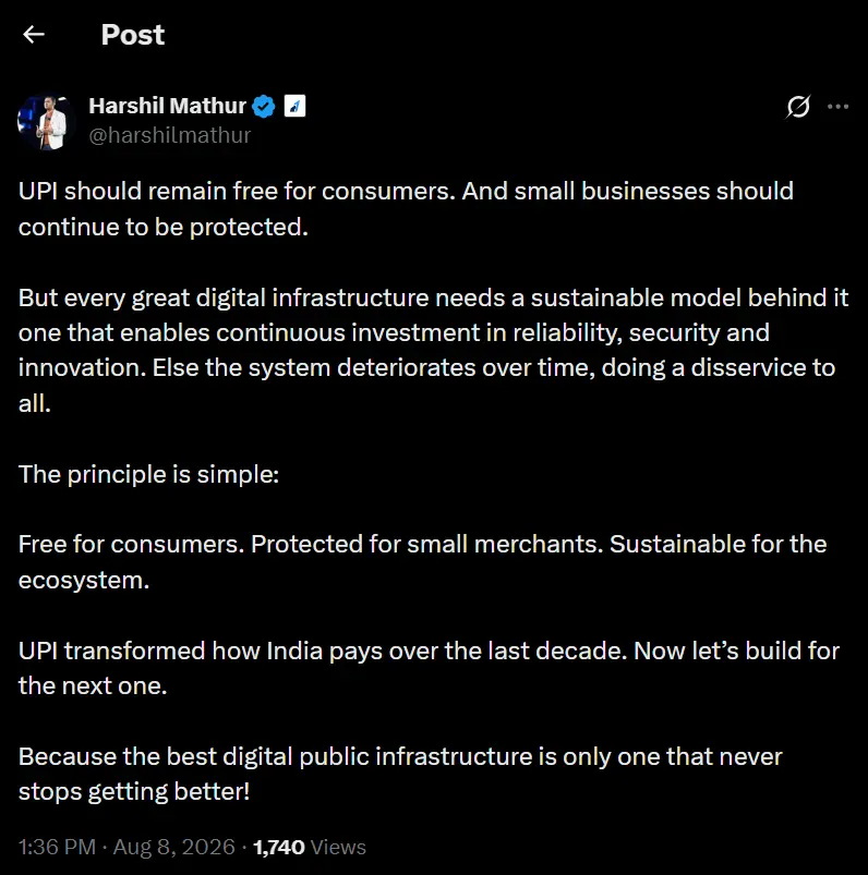Finance Ministry rules out consumer UPI charges amid MDR debate