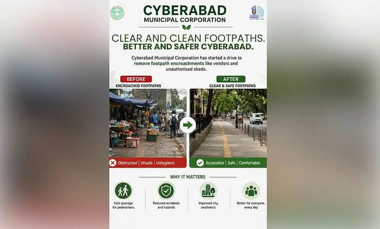 CMC launches drive to clear Cyberabad footpaths