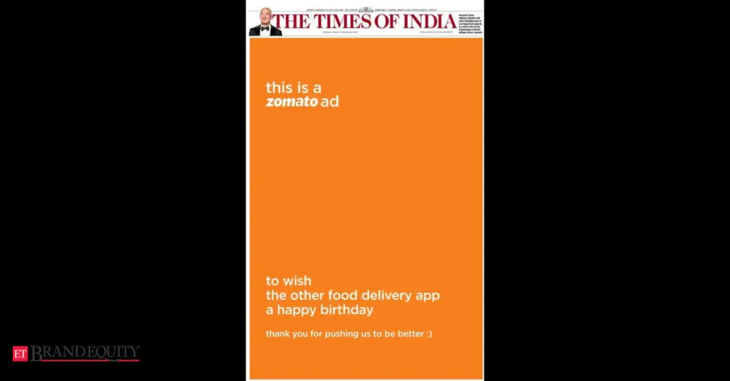 Zomato wishes Swiggy in full-page ad without naming rival