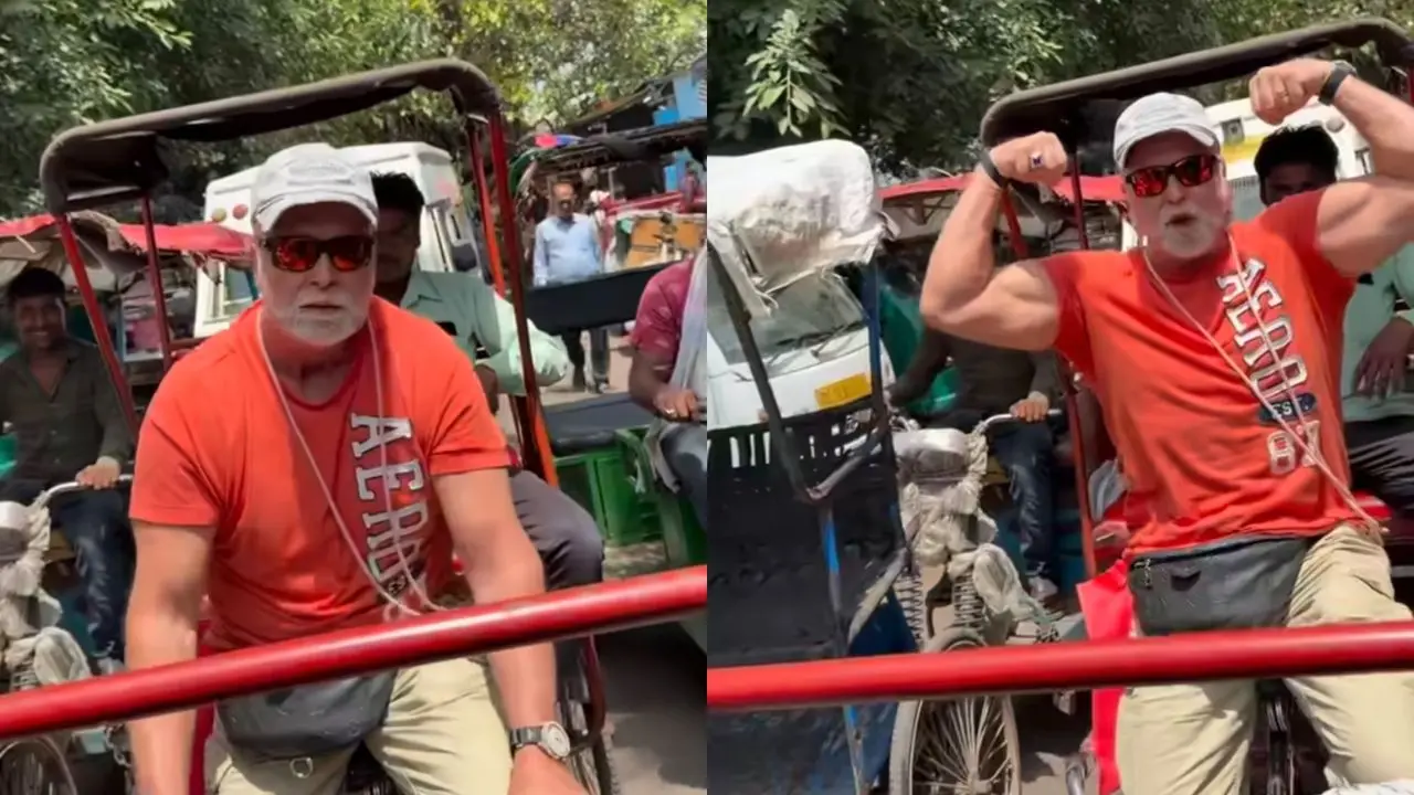 Muscular foreign tourist pedals rickshaw in Chandni Chowk, video goes viral