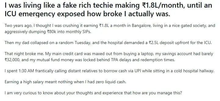 Bengaluru techie earning Rs 1.8 lakh faced Rs 2.5 lakh ICU bill crisis