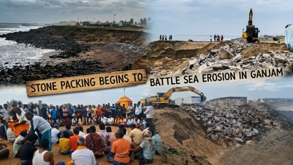 Stone-packing begins in Ganjam's Aryapalli after coastal erosion threat