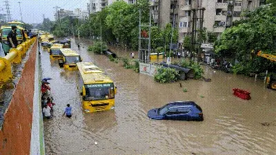Gurugram rain strands school buses, WFH and online classes ordered