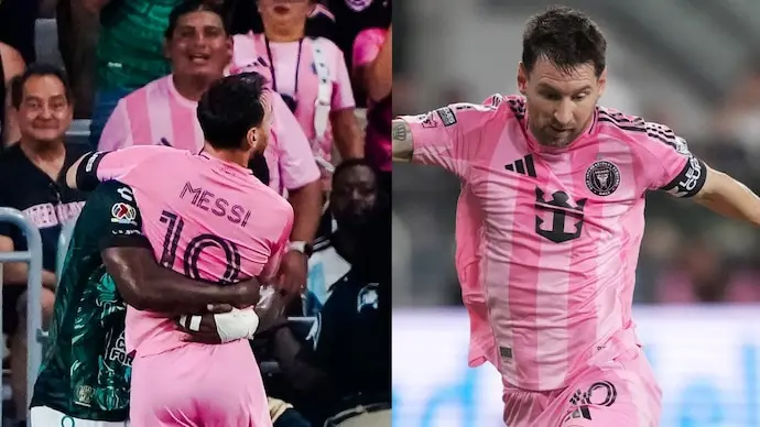 Messi returns after father's death, gets hug from opponent