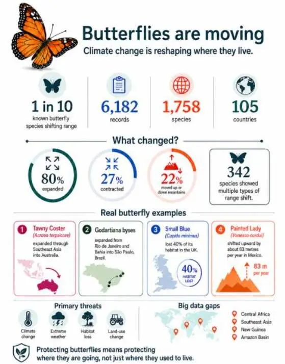 Butterflies moving habitats worldwide as climate changes